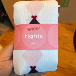 New Gymboree tights-size 5-7-white with argyle and hearts design.